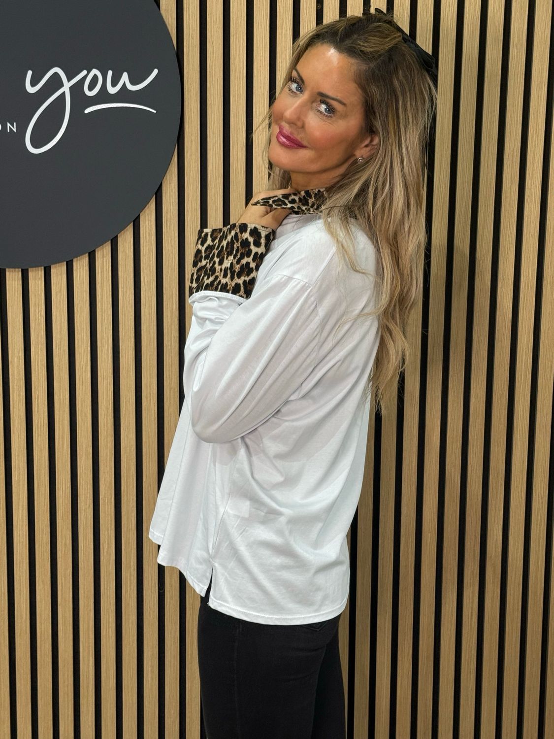 Classic V Neck Shirt - White Leopard