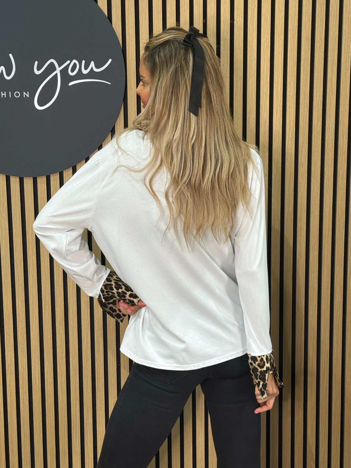 Classic V Neck Shirt - White Leopard
