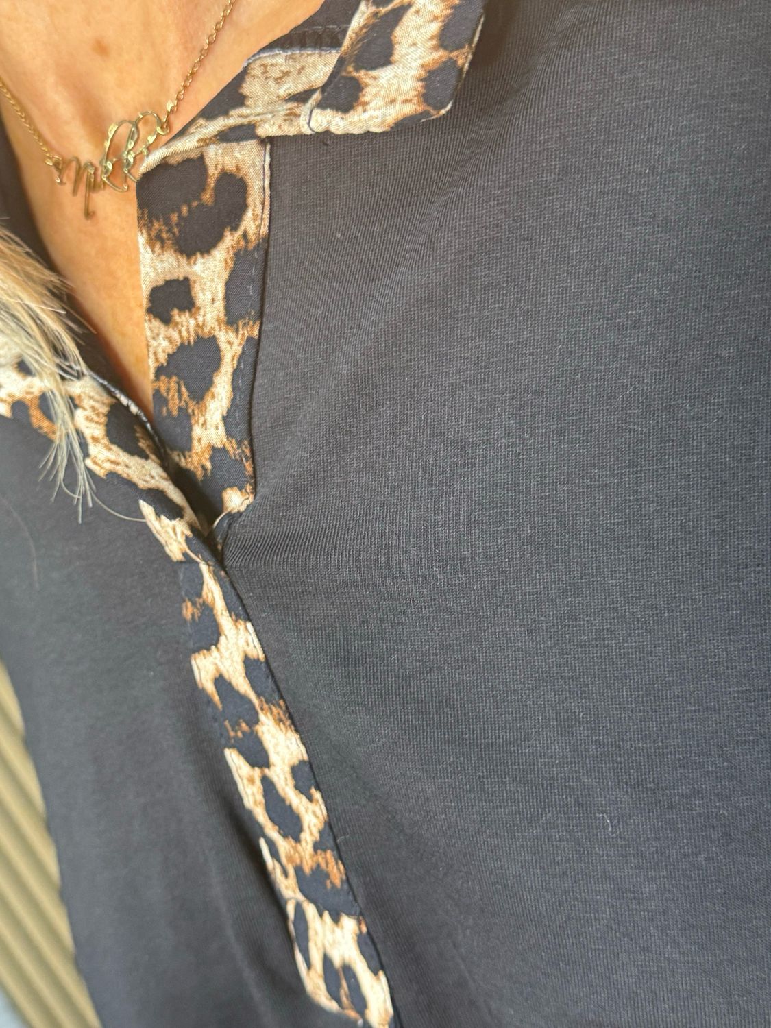 Classic V Neck Shirt - Black Leopard