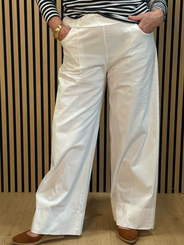 Wide Leg Cotton Trousers - White