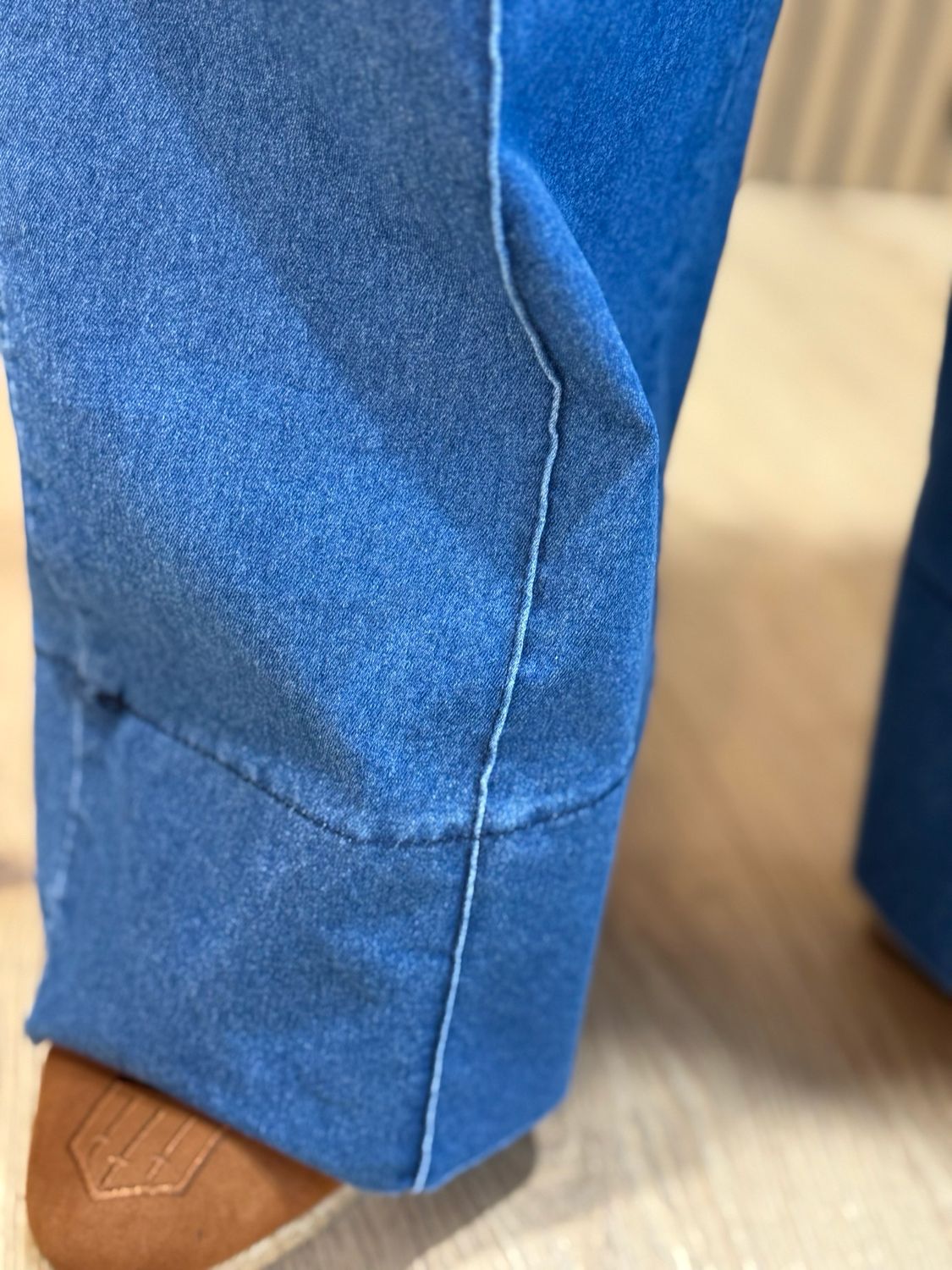 Wide Leg Stretch Denim Trousers