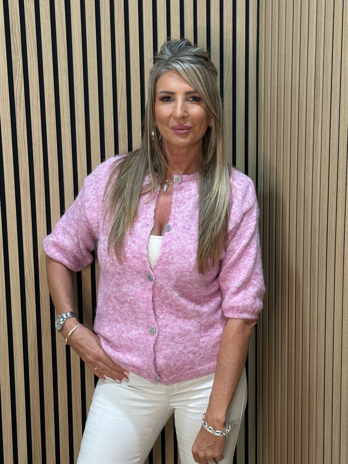 Soft Button- Front Jumper - Pink