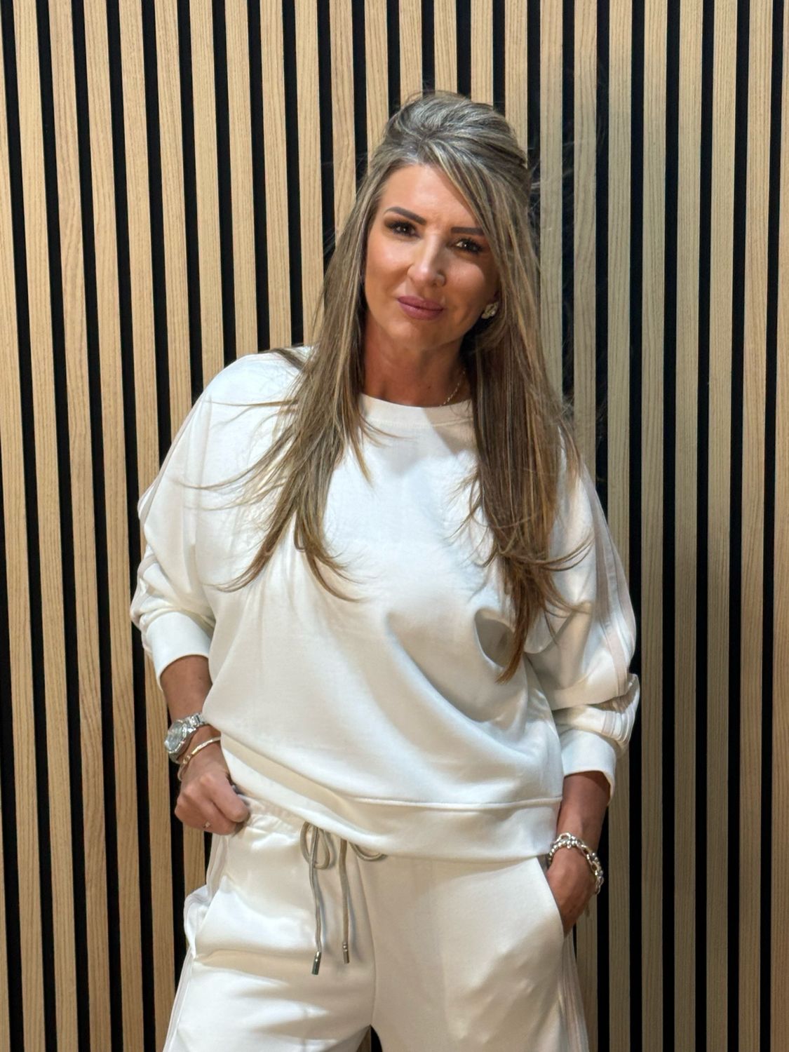 Relaxed - Stripe Detail Co-Ord Set - White