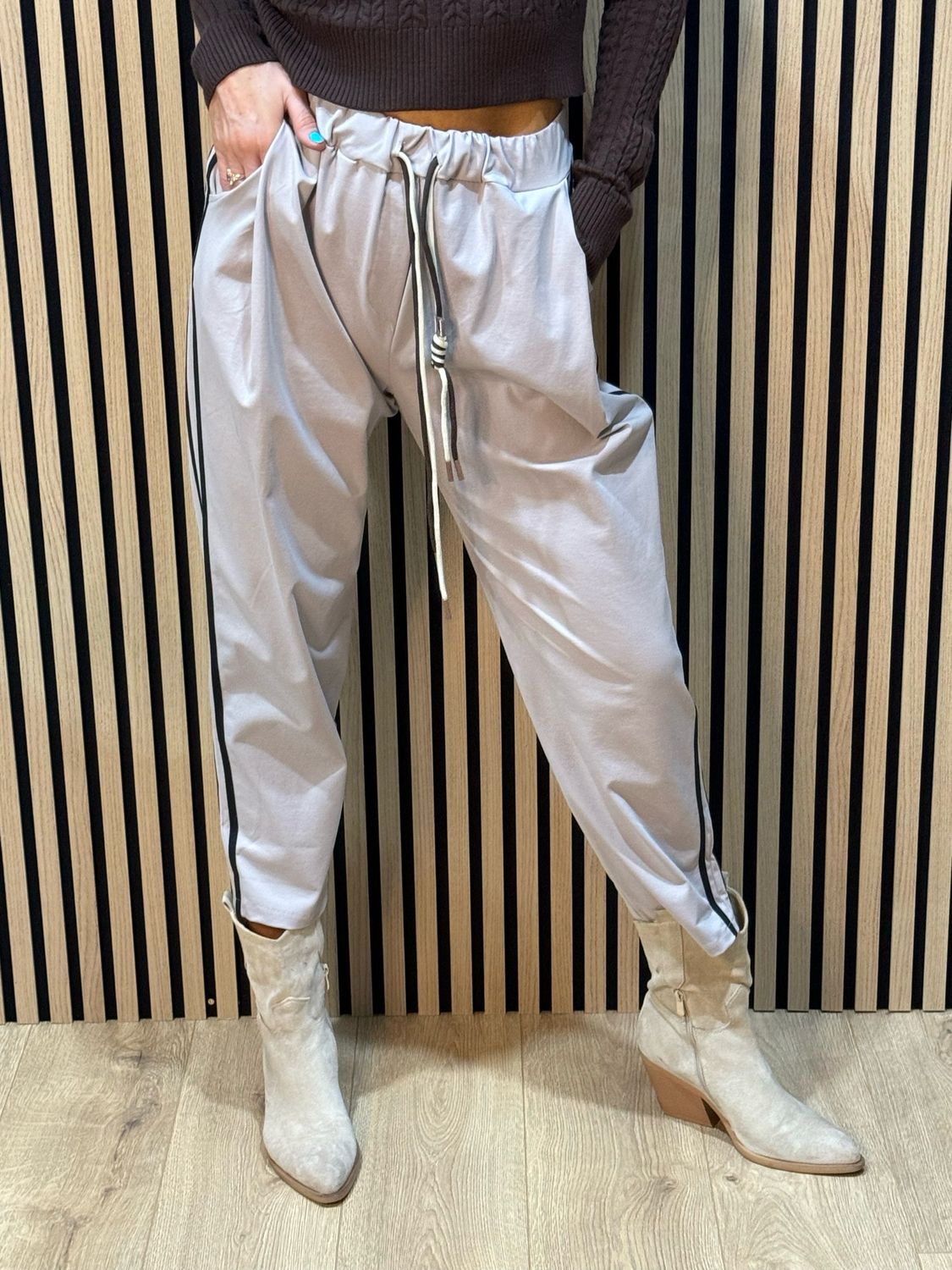 Sporty Striped Jogger - Stone