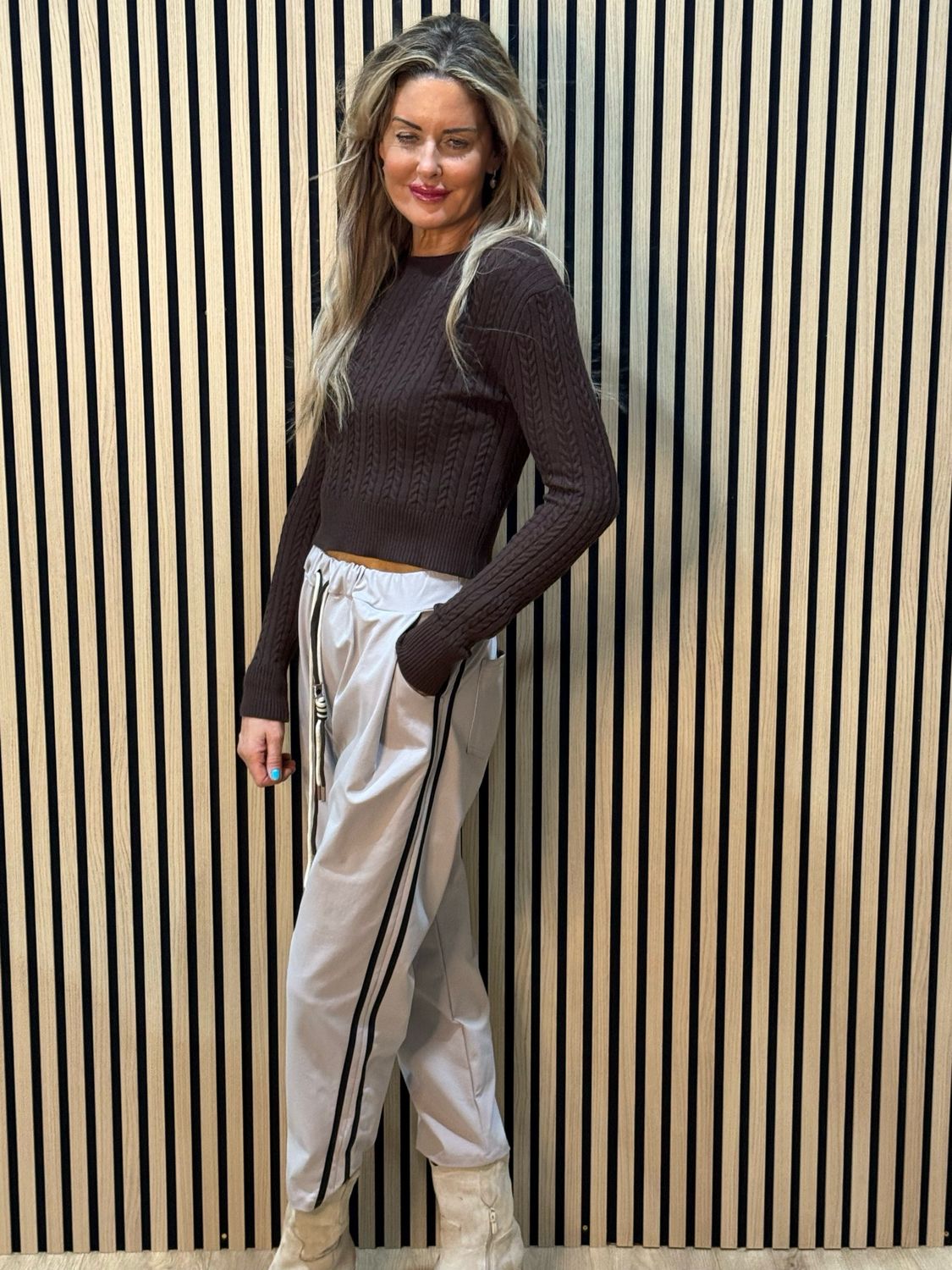Sporty Striped Jogger - Stone