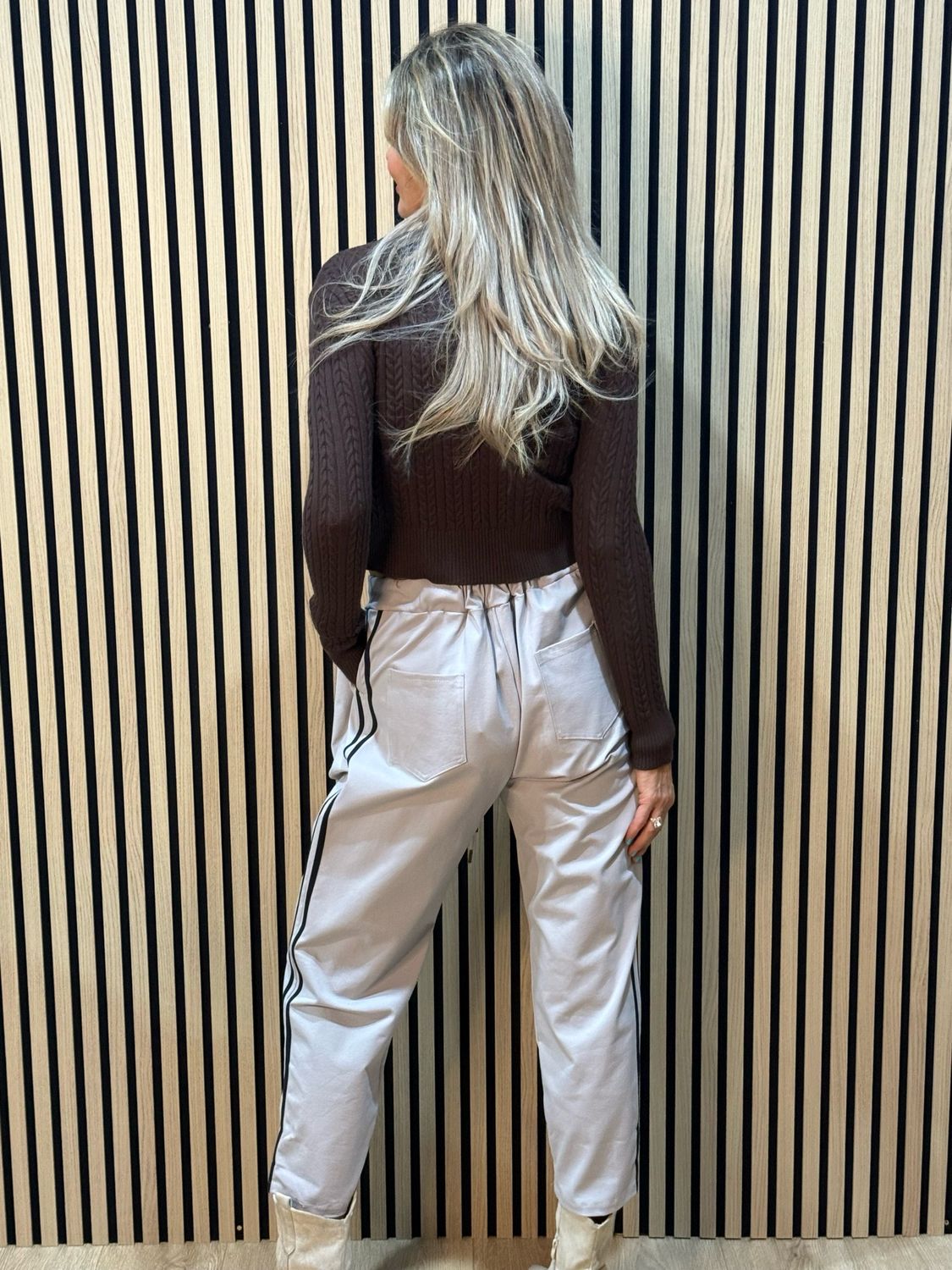 Sporty Striped Jogger - Stone