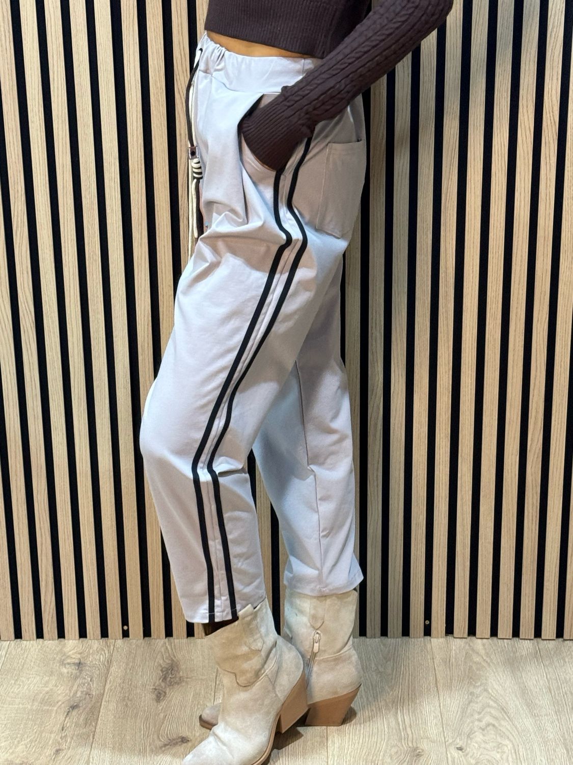Sporty Striped Jogger - Stone