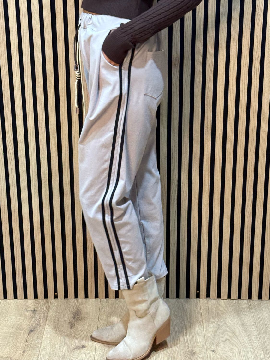 Sporty Striped Jogger - Stone