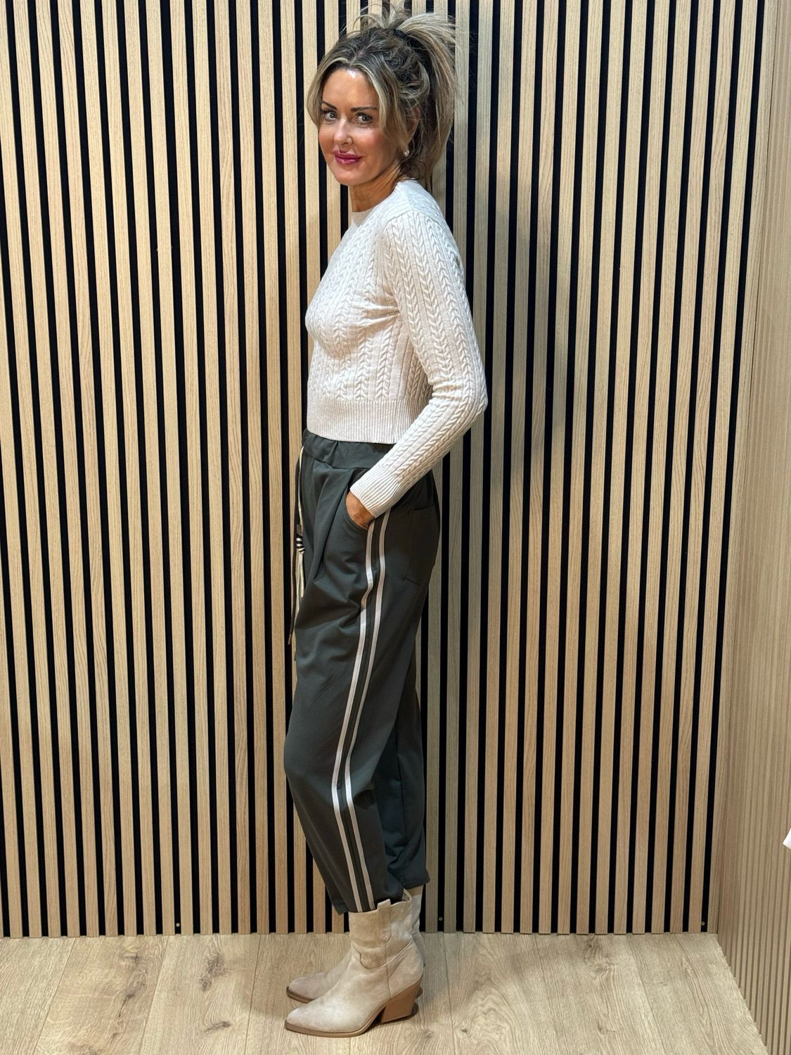 Sporty Striped Jogger - Khaki