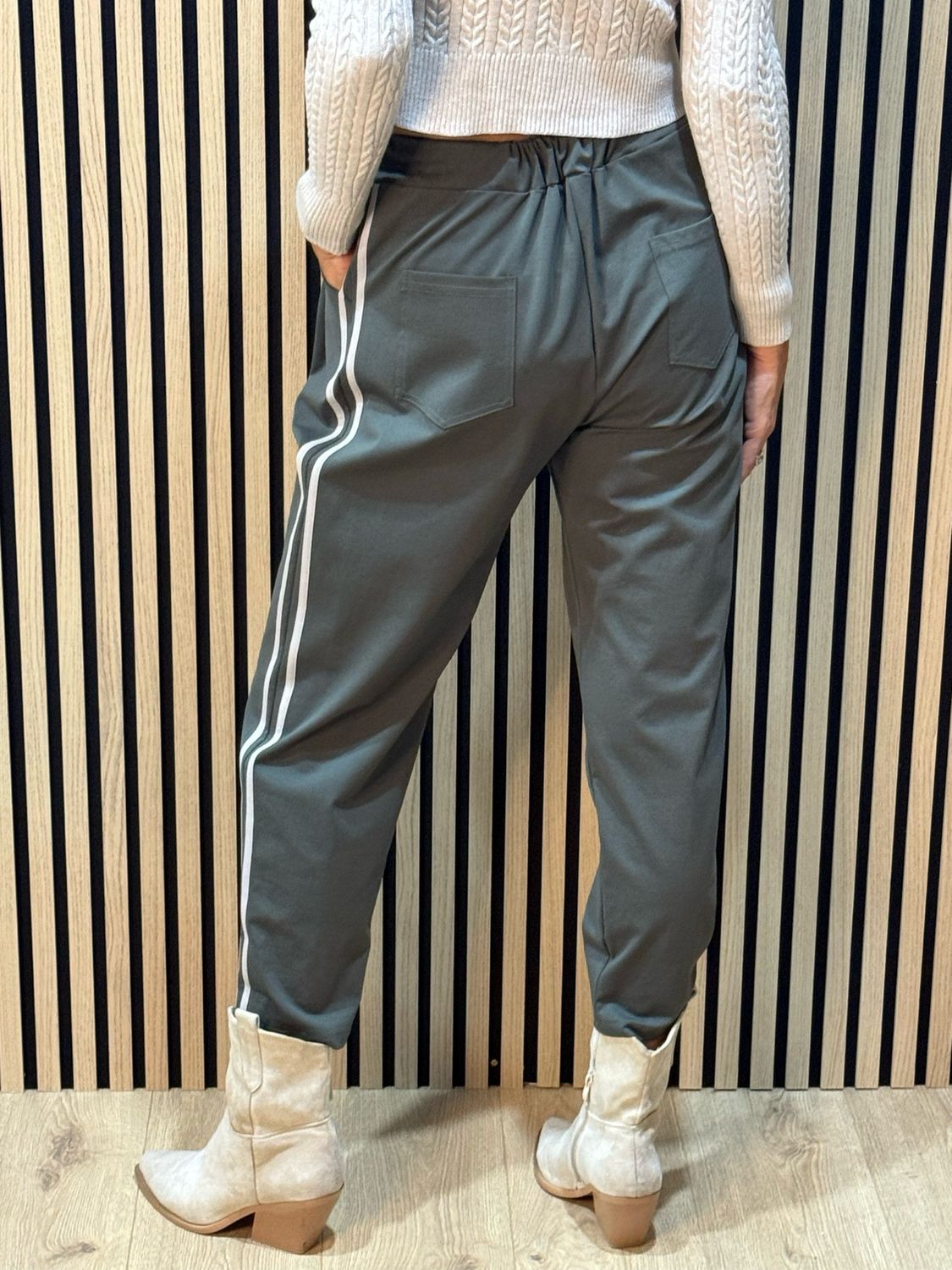 Sporty Striped Jogger - Khaki