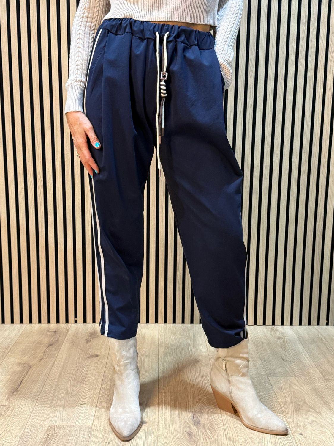 Sporty Striped Jogger - Navy