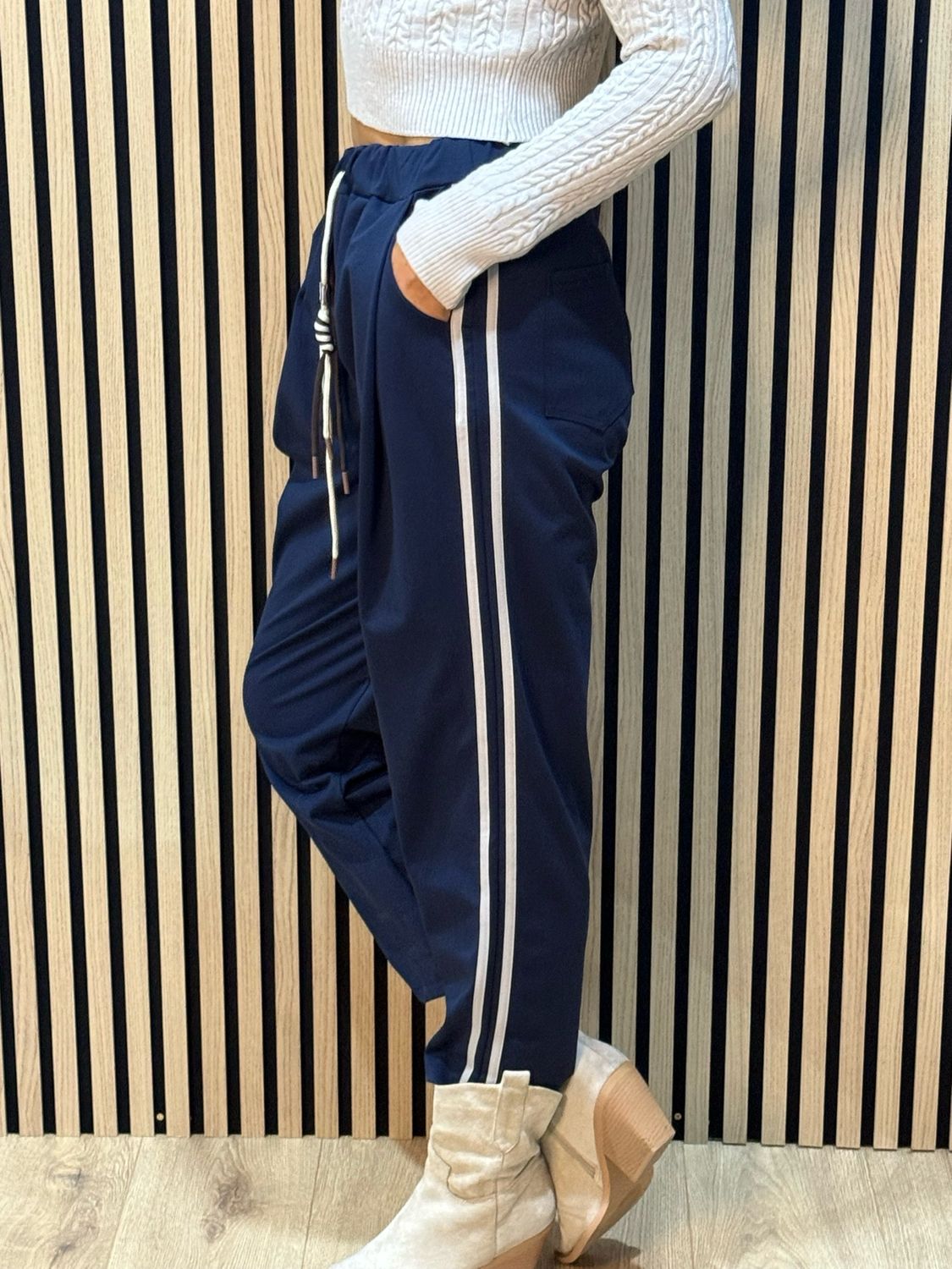 Sporty Striped Jogger - Navy