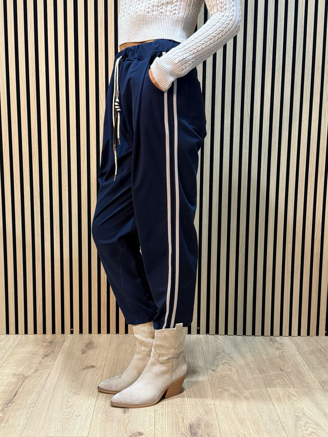 Sporty Striped Jogger - Navy
