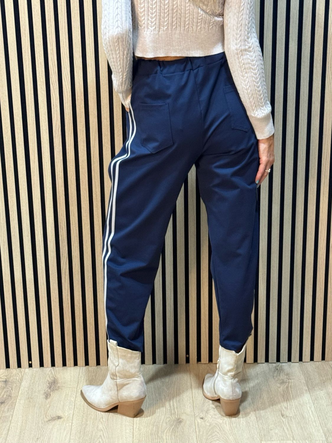 Sporty Striped Jogger - Navy