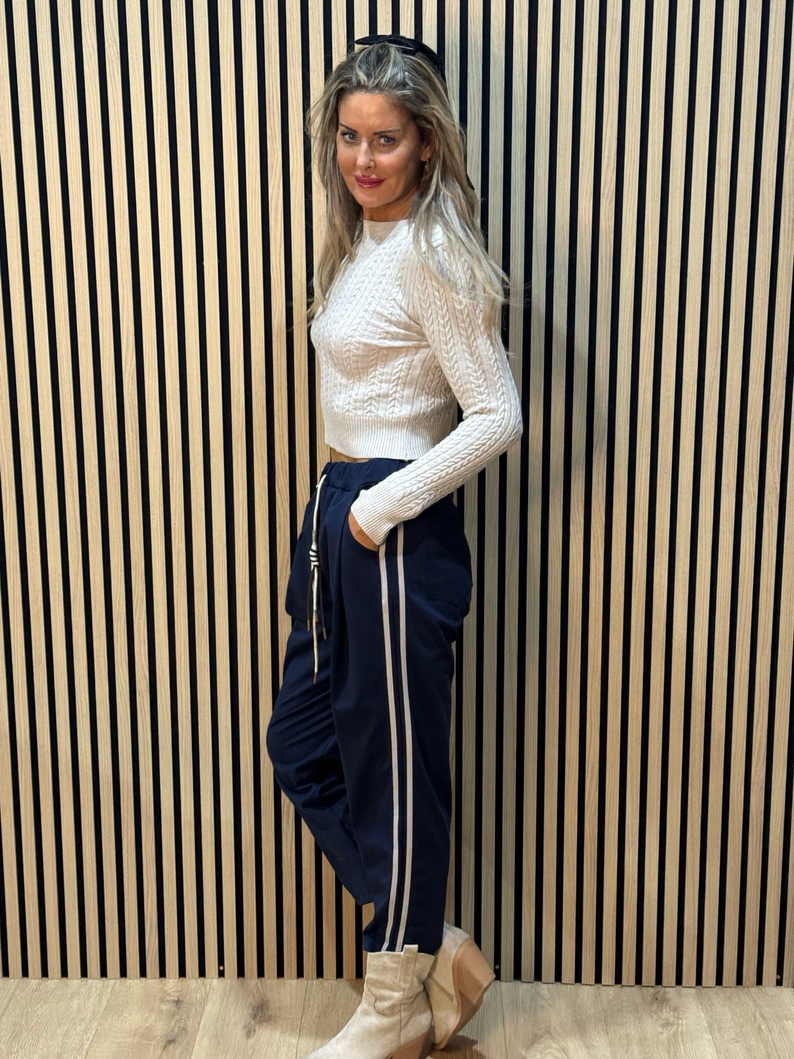 Sporty Striped Jogger - Navy