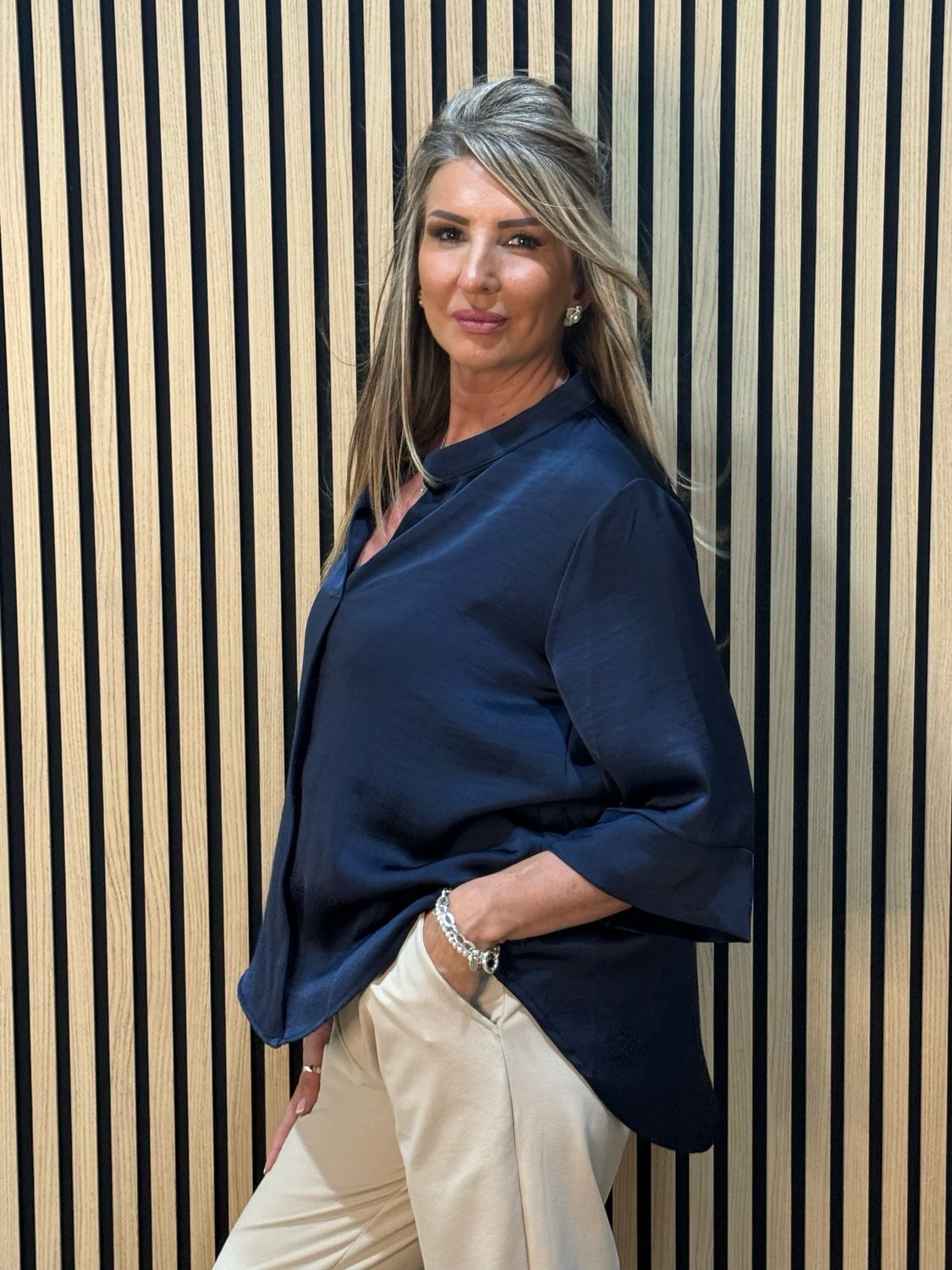 Chic V-Neck Top - Navy