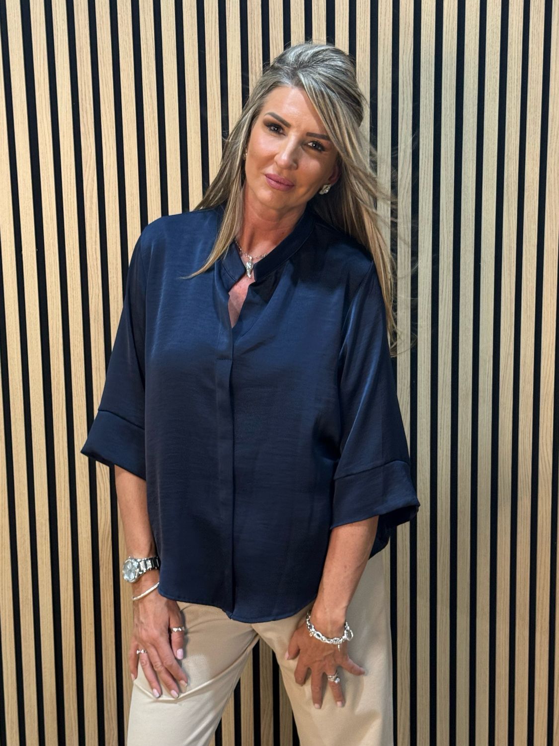 Chic V-Neck Top - Navy