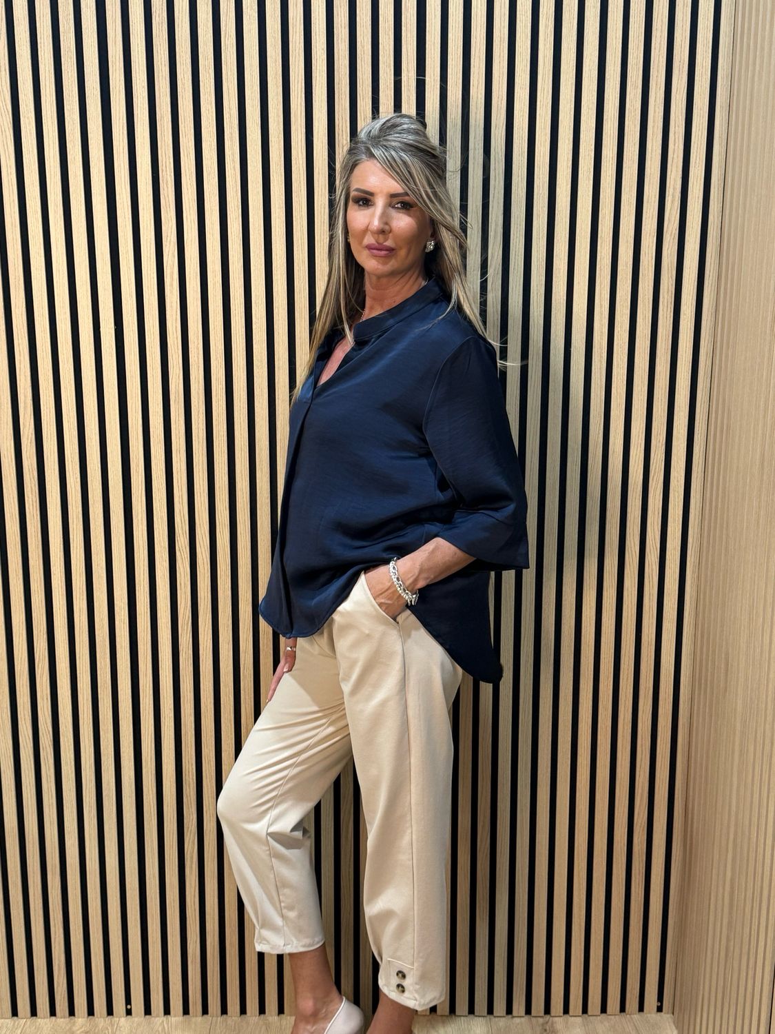 Chic V-Neck Top - Navy