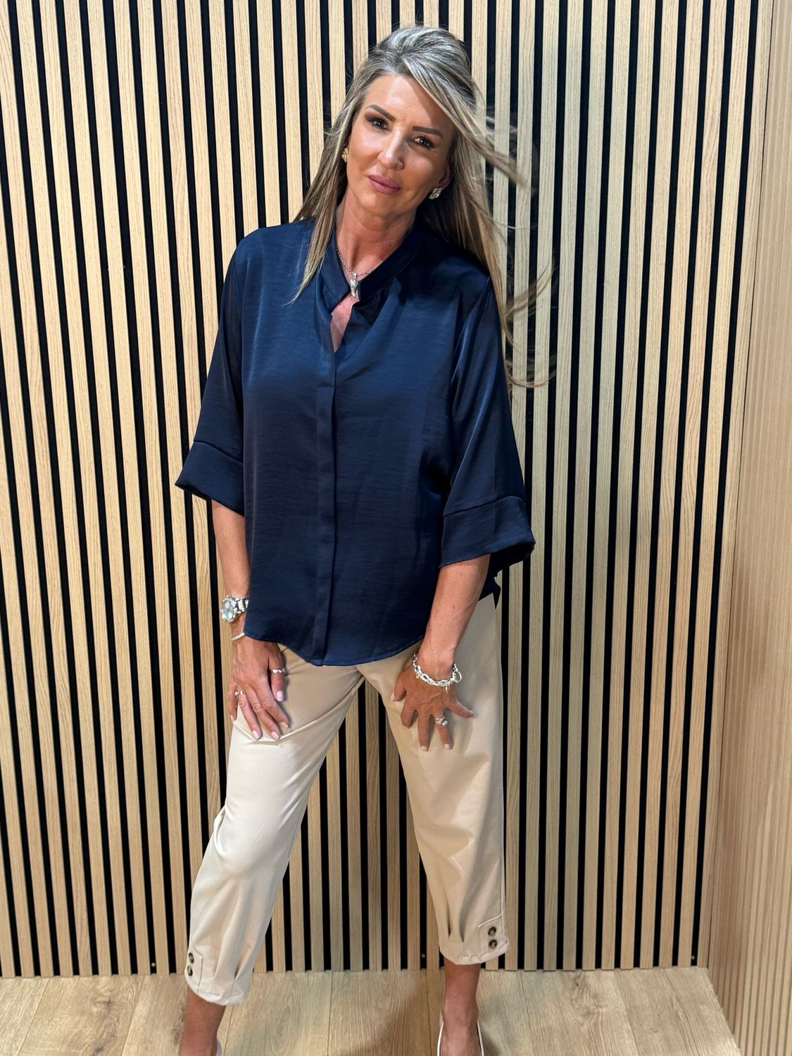 Chic V-Neck Top - Navy