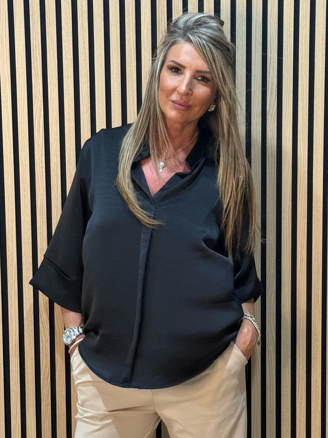 Chic V-Neck Top - Black