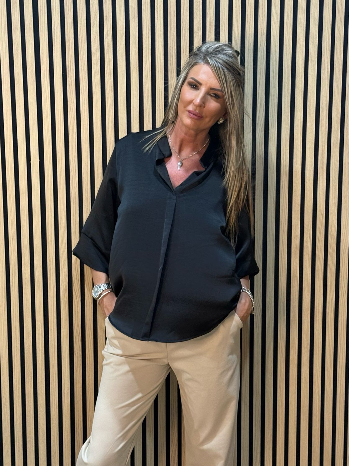 Chic V-Neck Top - Black