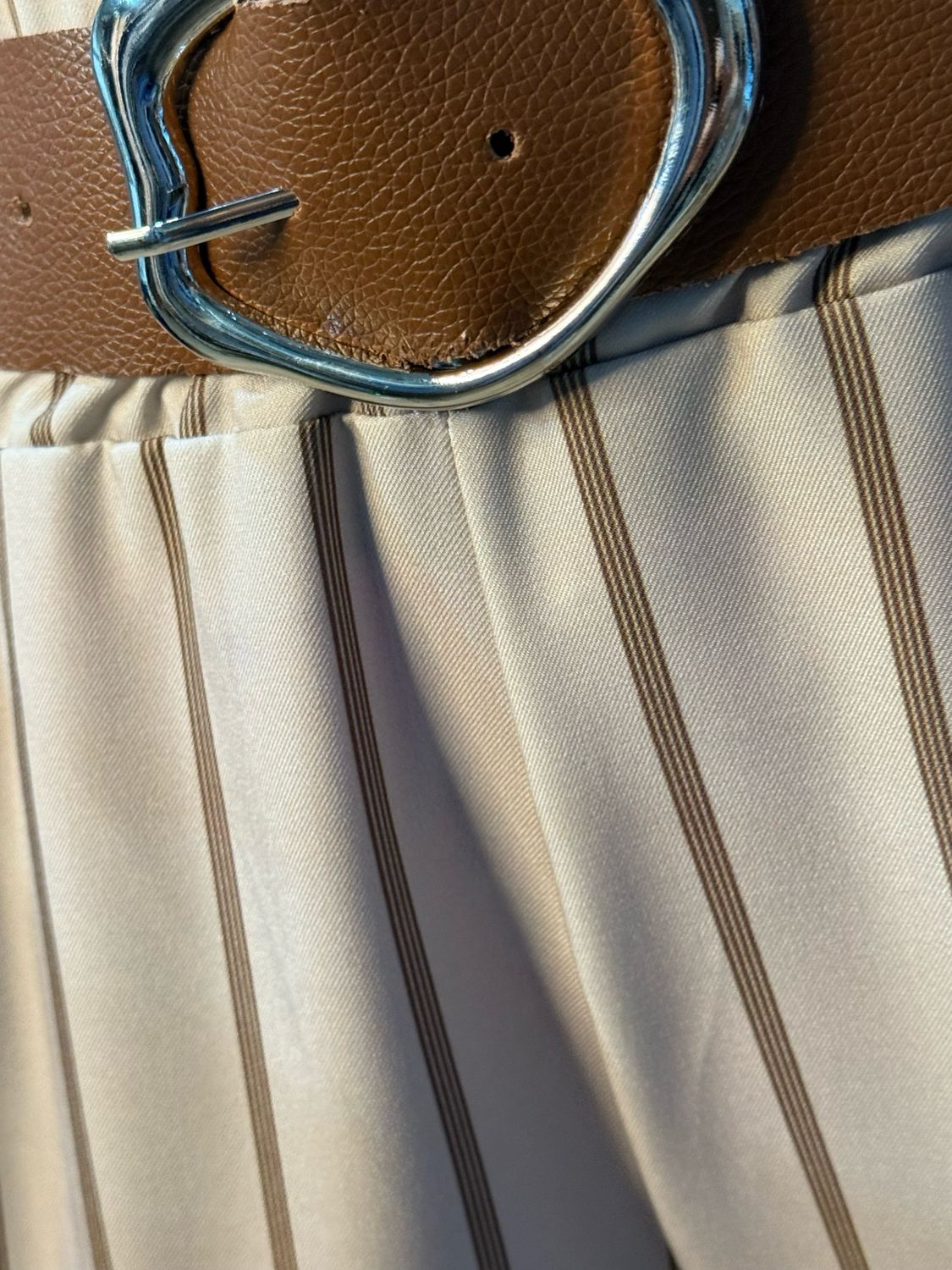 Pinstripe Wide Leg Trousers - Mocha