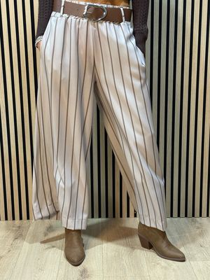 Pinstripe Wide Leg Trousers - Mocha