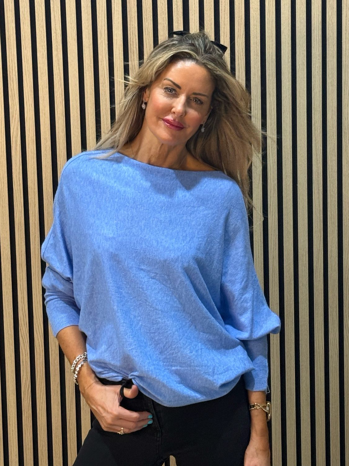 Soft Batwing Knit Top - Blue