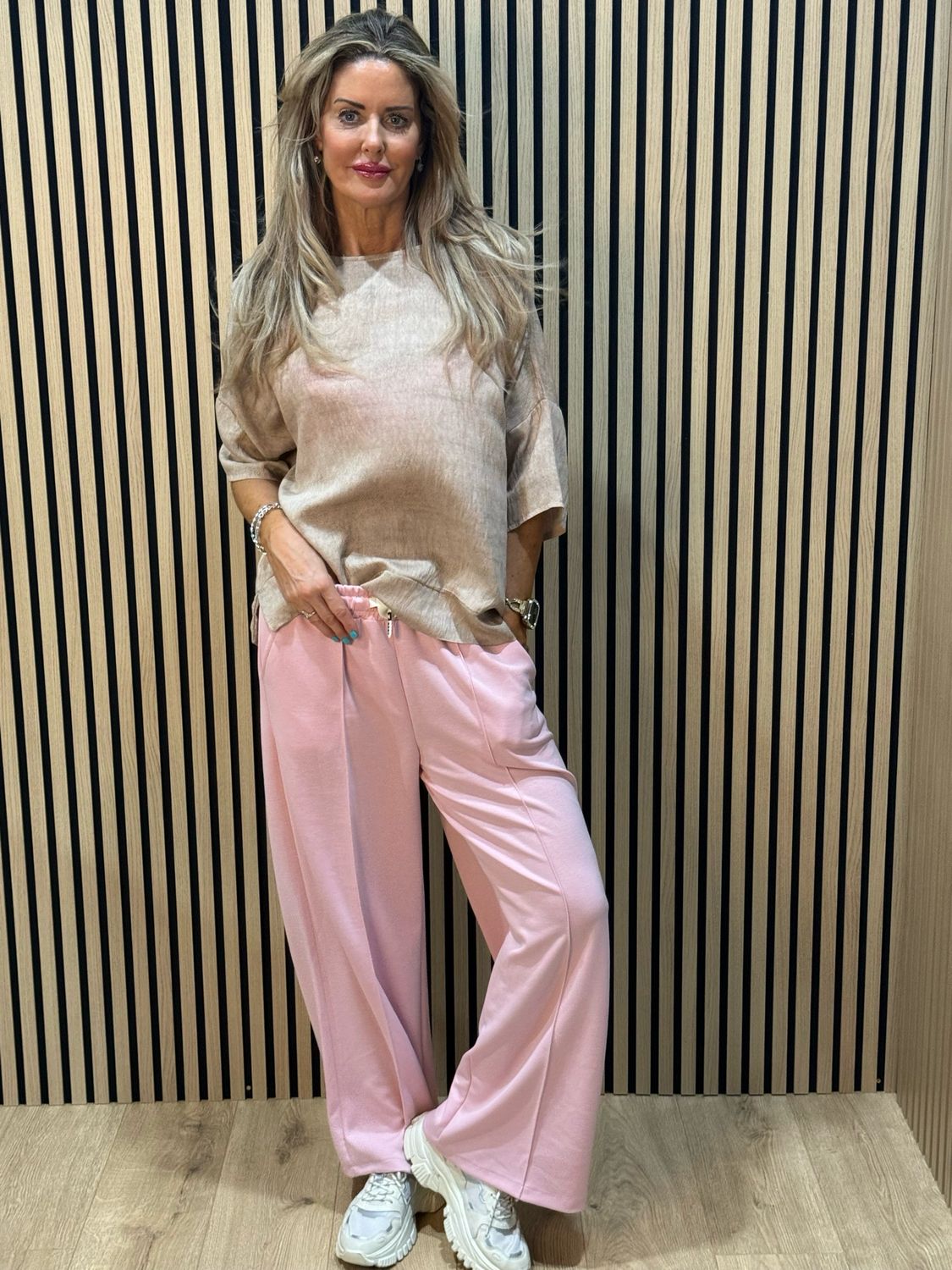 Wide Leg Draw String Trousers - Pink