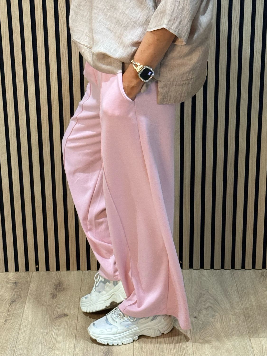 Wide Leg Draw String Trousers - Pink