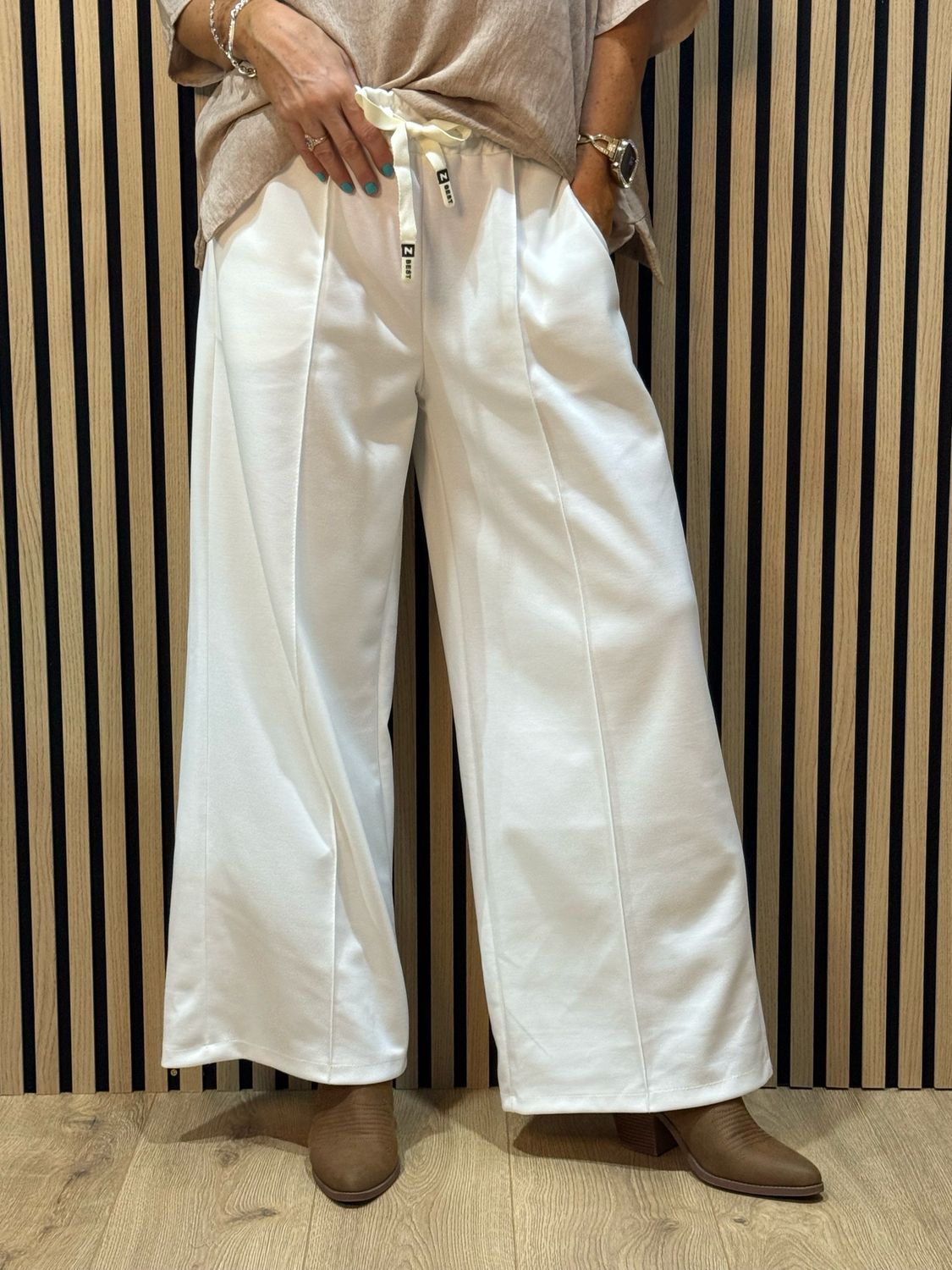 Wide Leg Drawstring Trousers - White