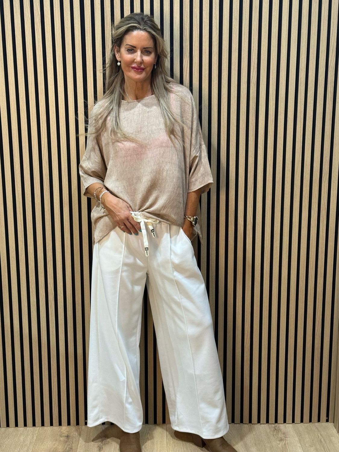 Wide Leg Drawstring Trousers - White