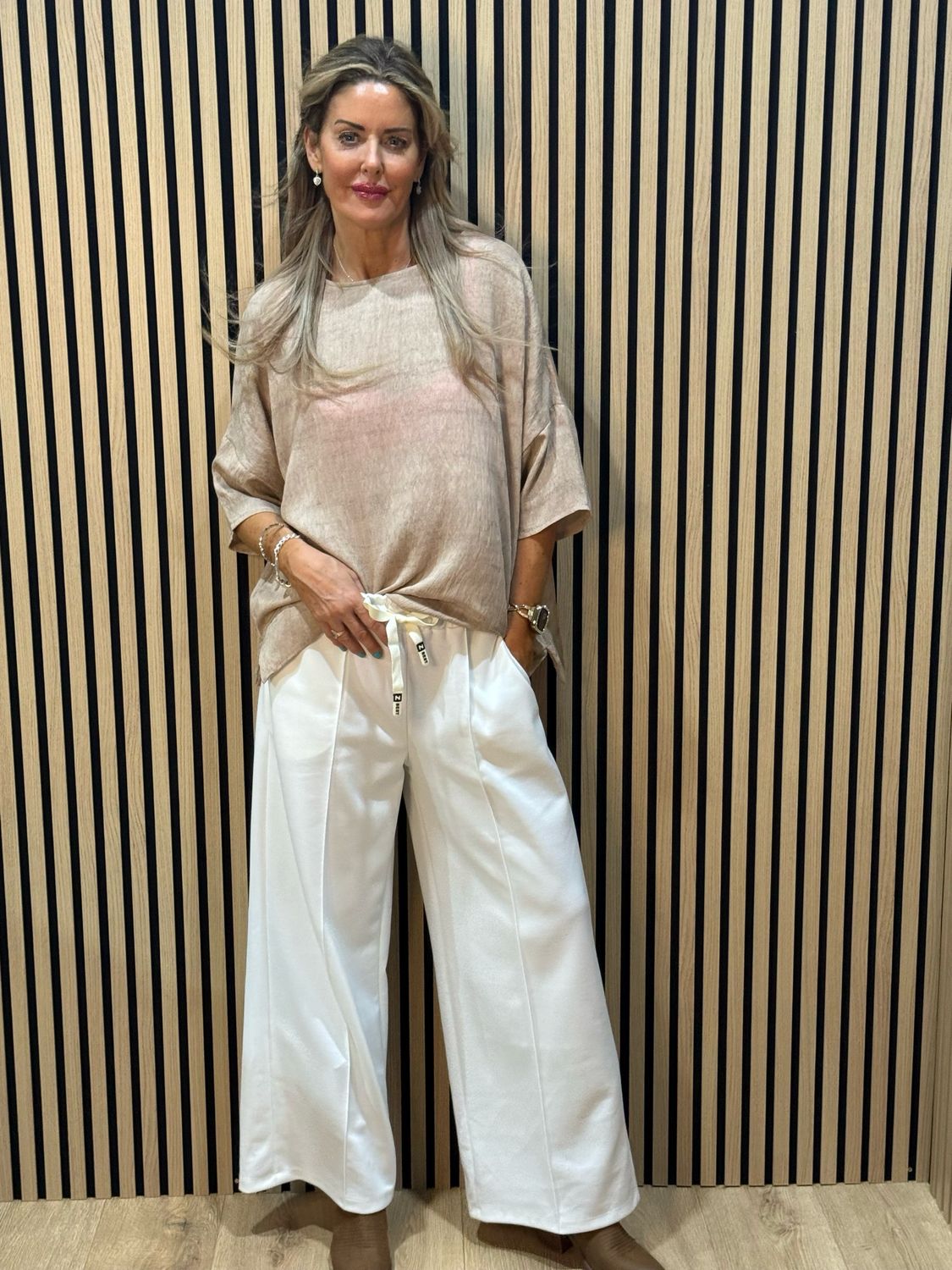 Wide Leg Drawstring Trousers - White