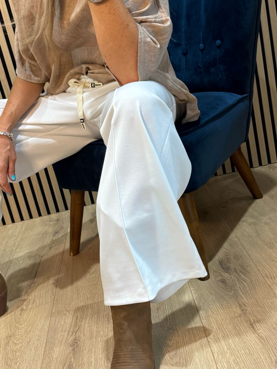 Wide Leg Drawstring Trousers - White