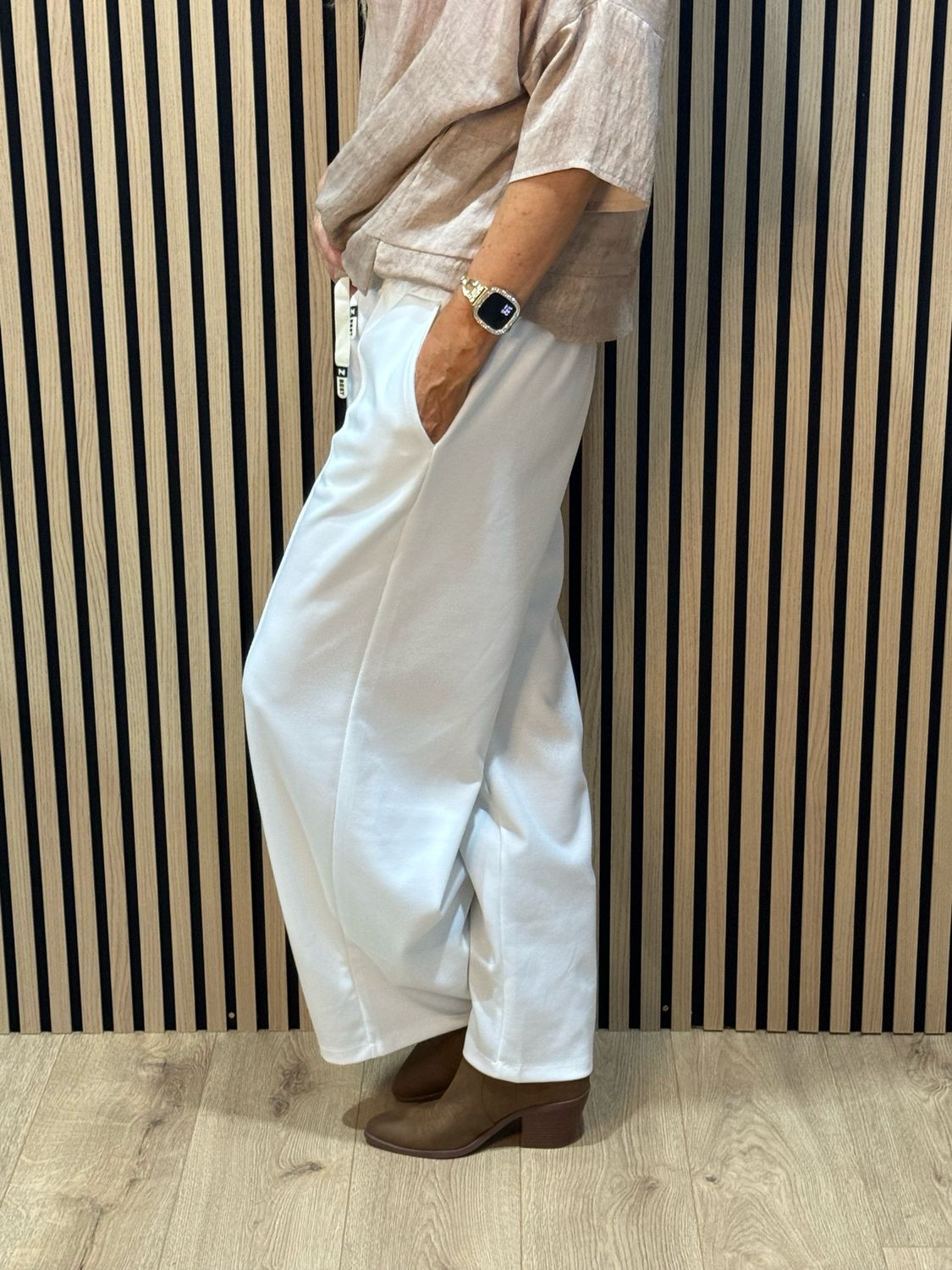 Wide Leg Drawstring Trousers - White