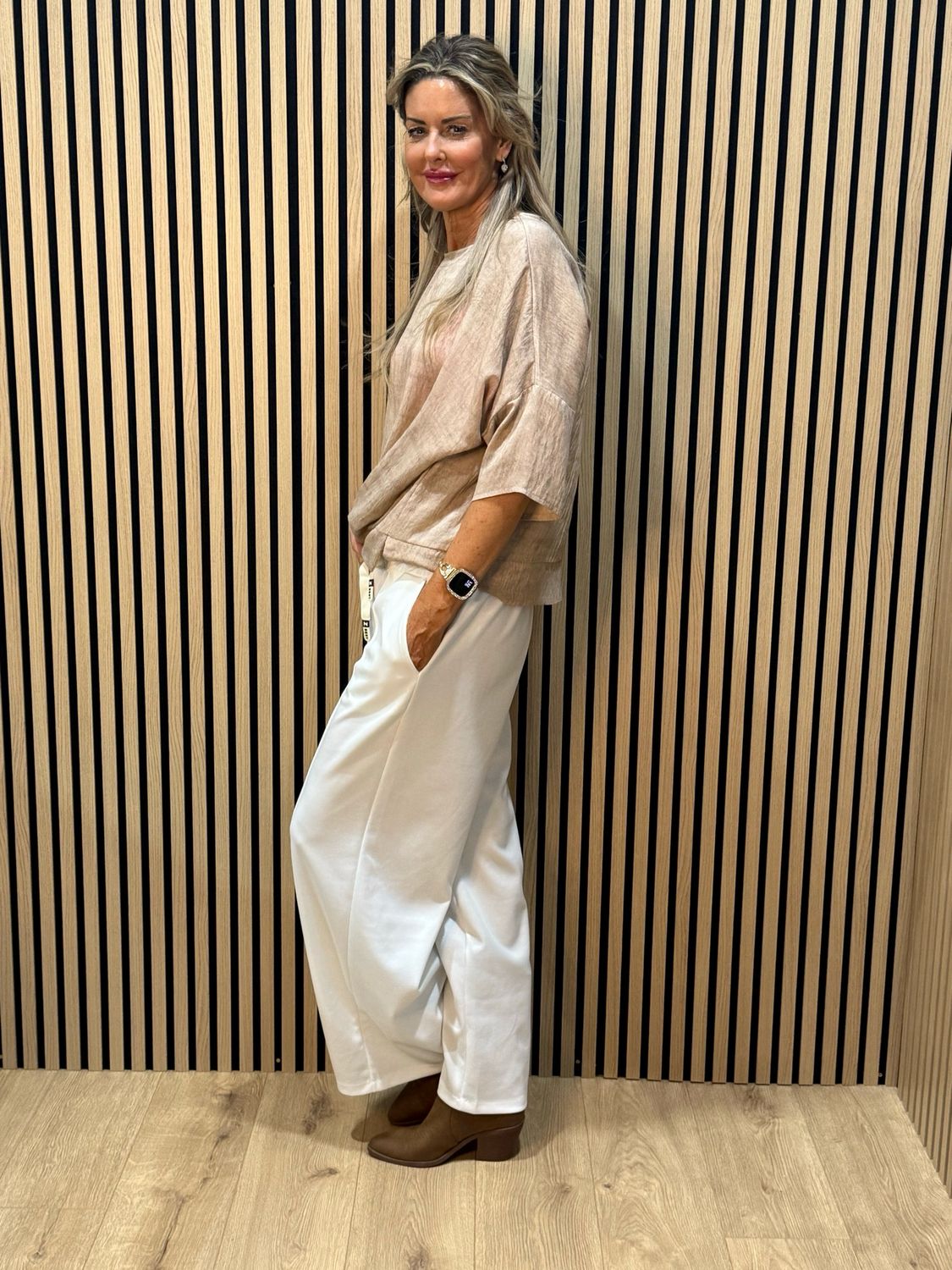 Wide Leg Drawstring Trousers - White