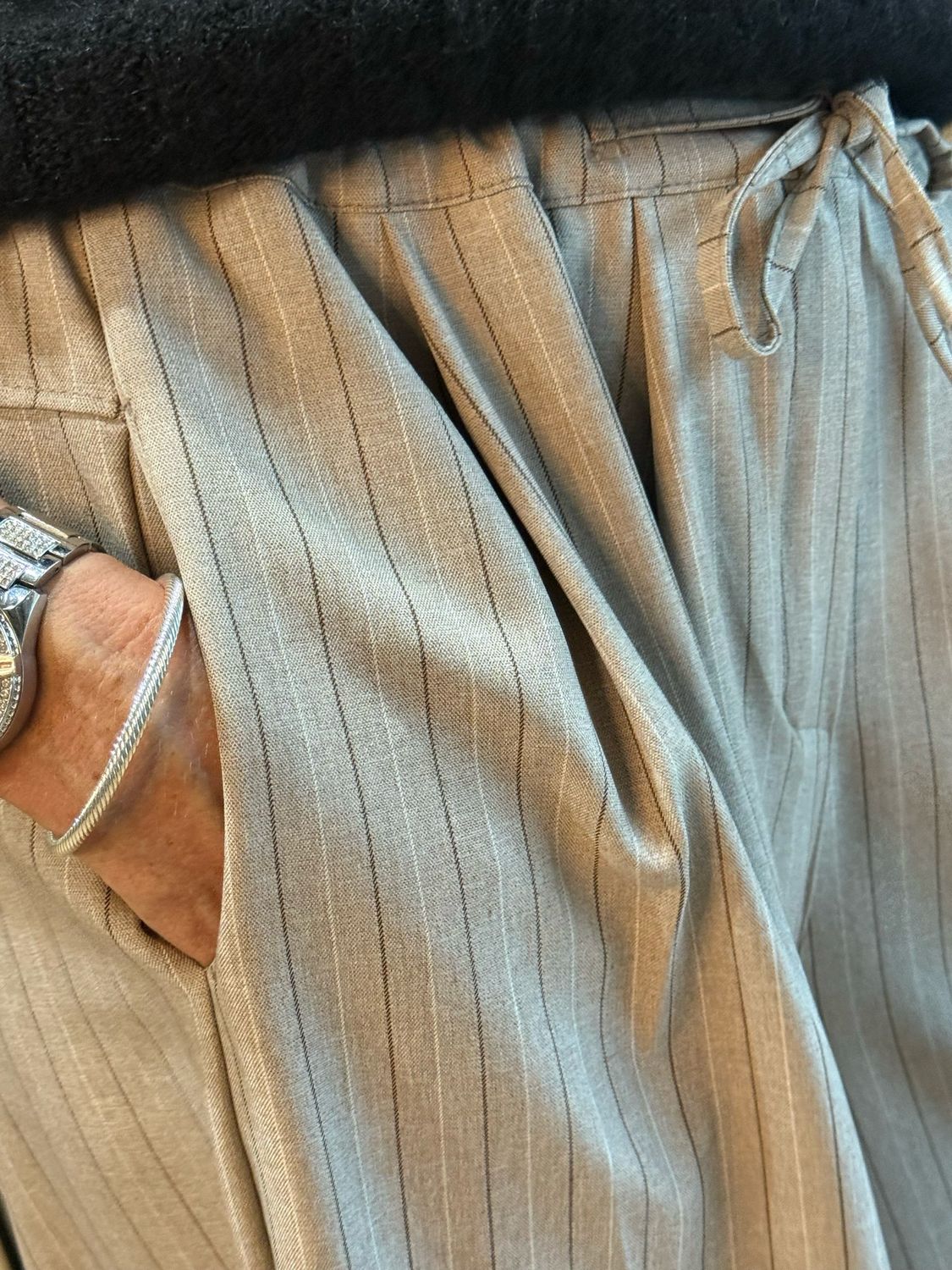 Pinstripe Culotte Trousers - Taupe