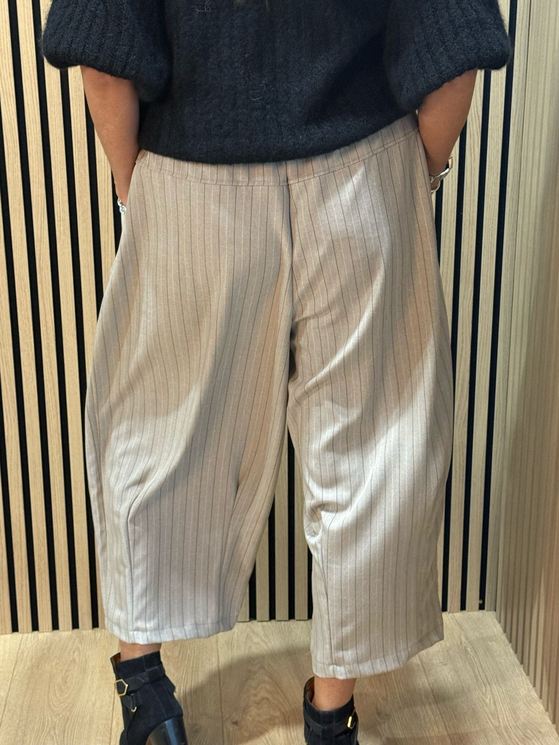 Pinstripe Culotte Trousers - Taupe