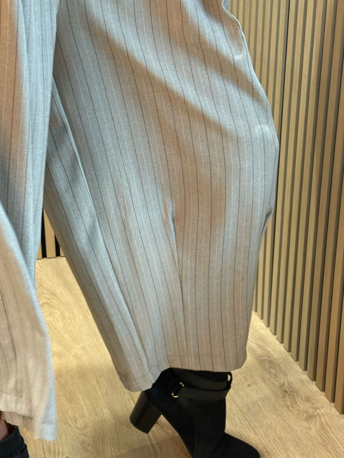 Pinstripe Culotte Trousers - Taupe