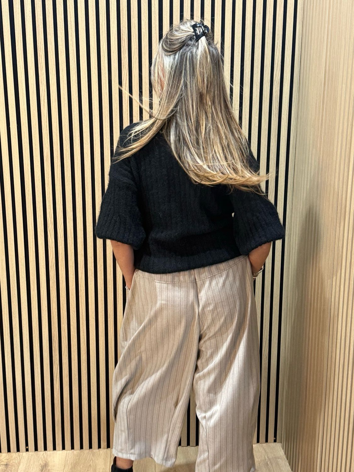 Pinstripe Culotte Trousers - Taupe