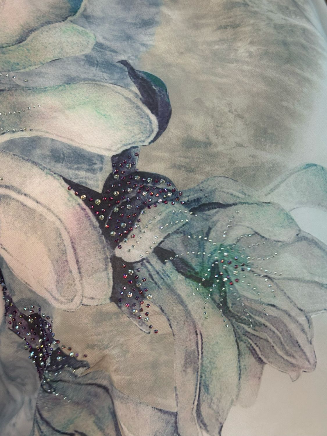 Leaf Print Embellished Top - Blue