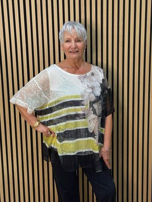 Textured Stripe Print Top - Black/Green