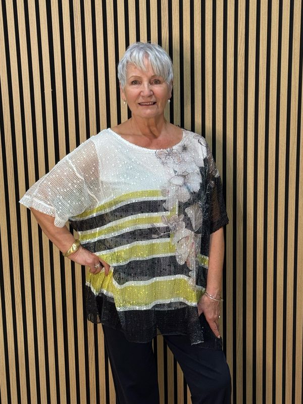 Textured Stripe Print Top - Black/Green