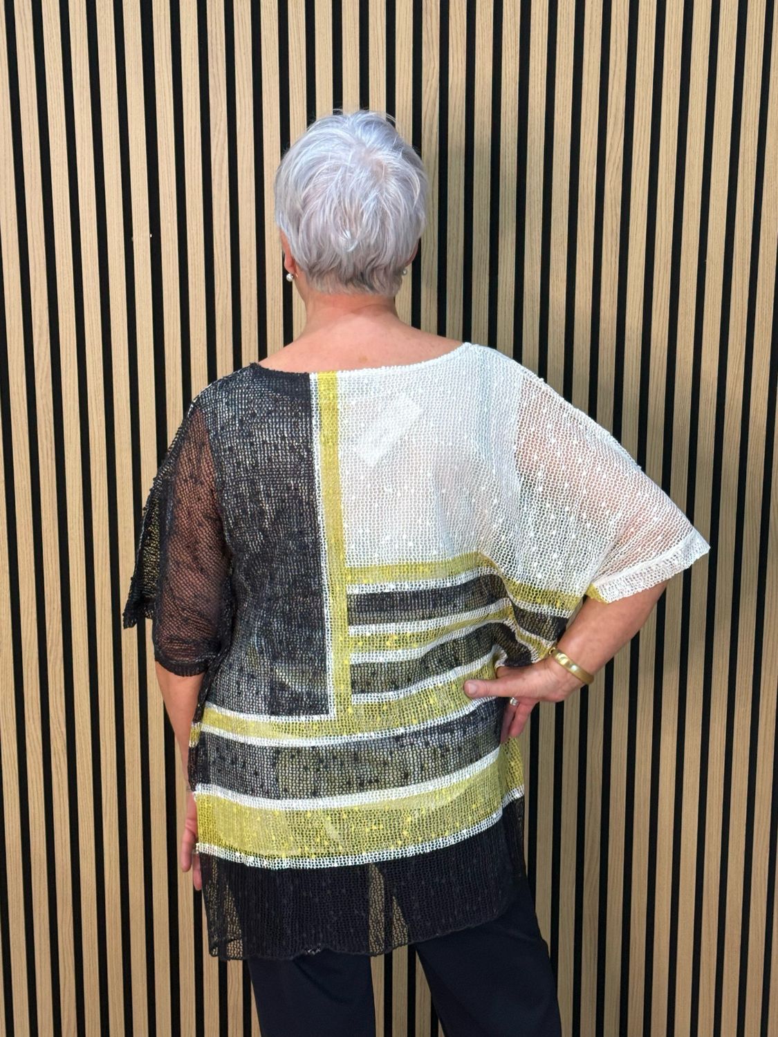 Textured Stripe Print Top - Black/Green