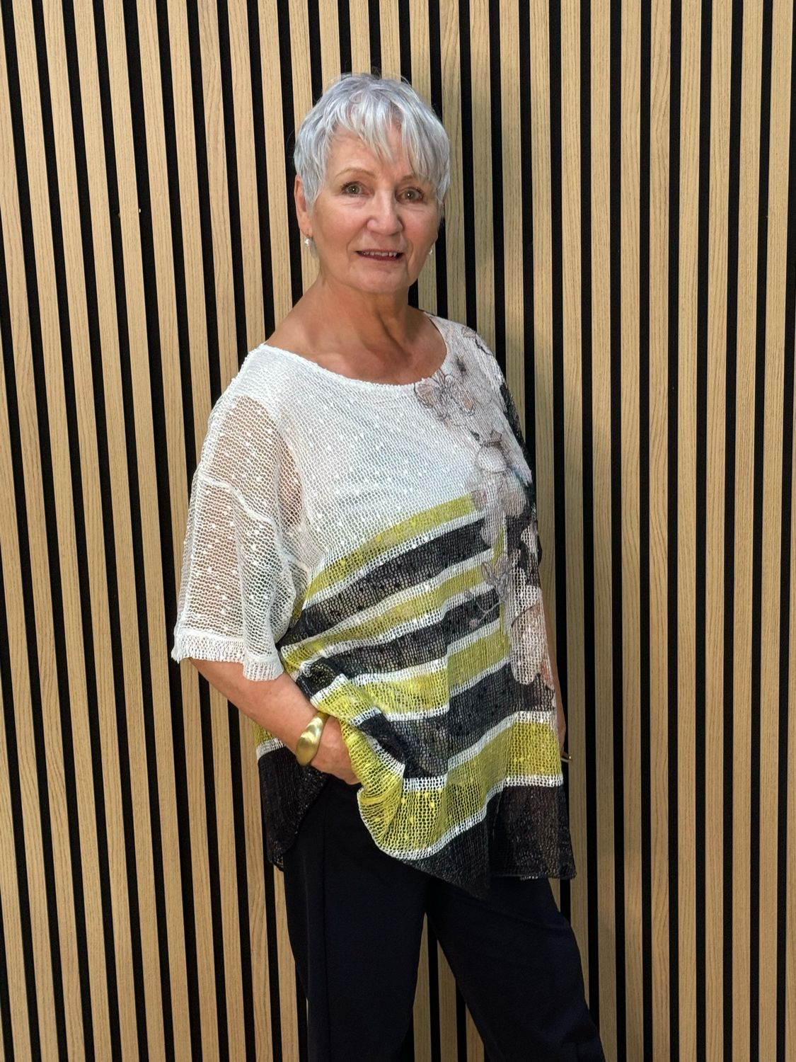 Textured Stripe Print Top - Black/Green