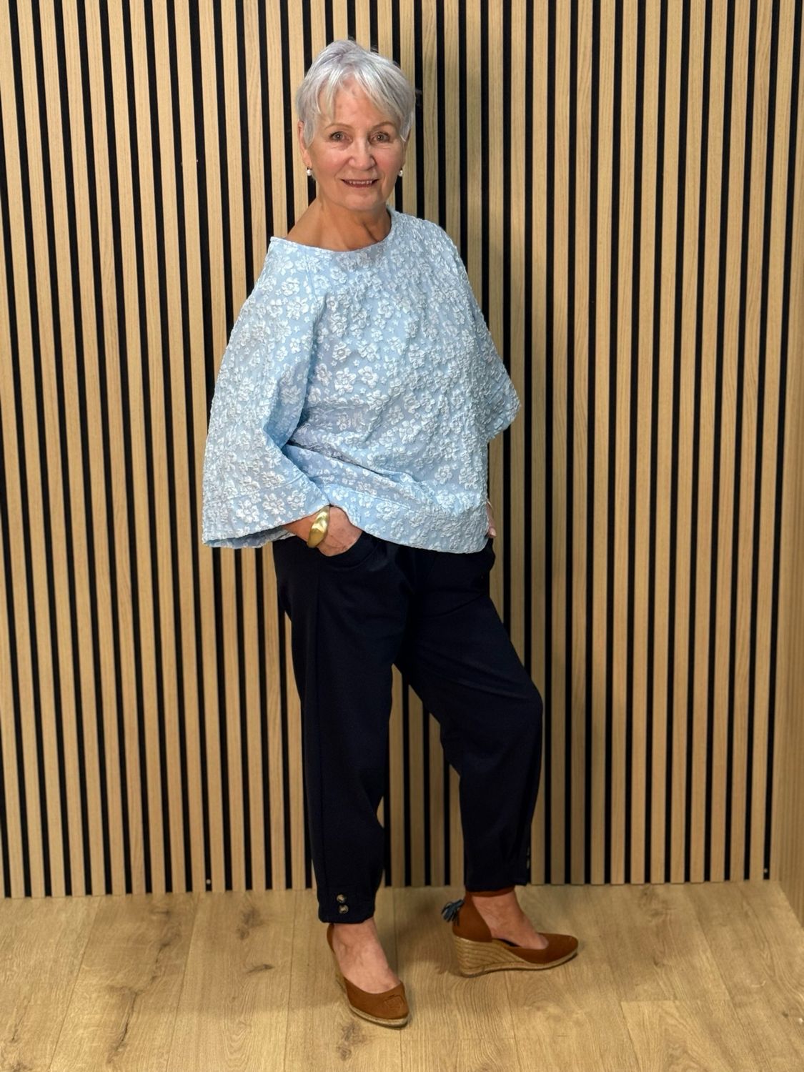 Textured Floral Jacquard Top - Blue