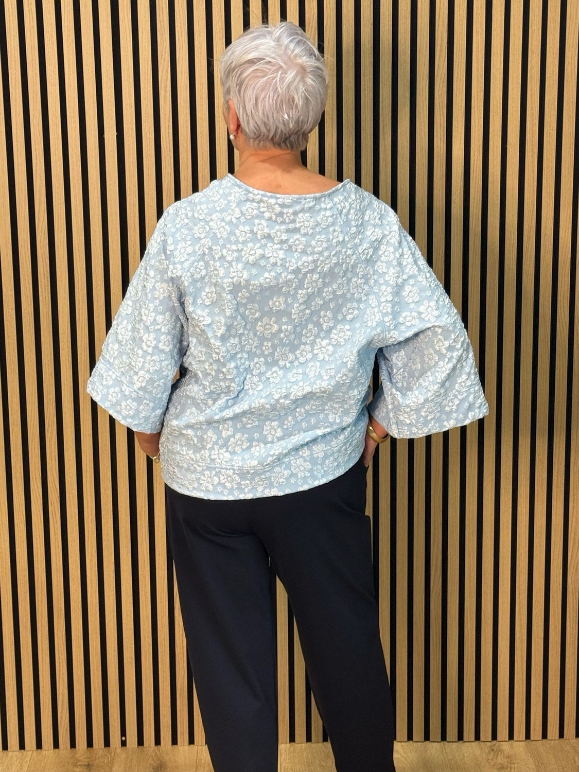 Textured Floral Jacquard Top - Blue