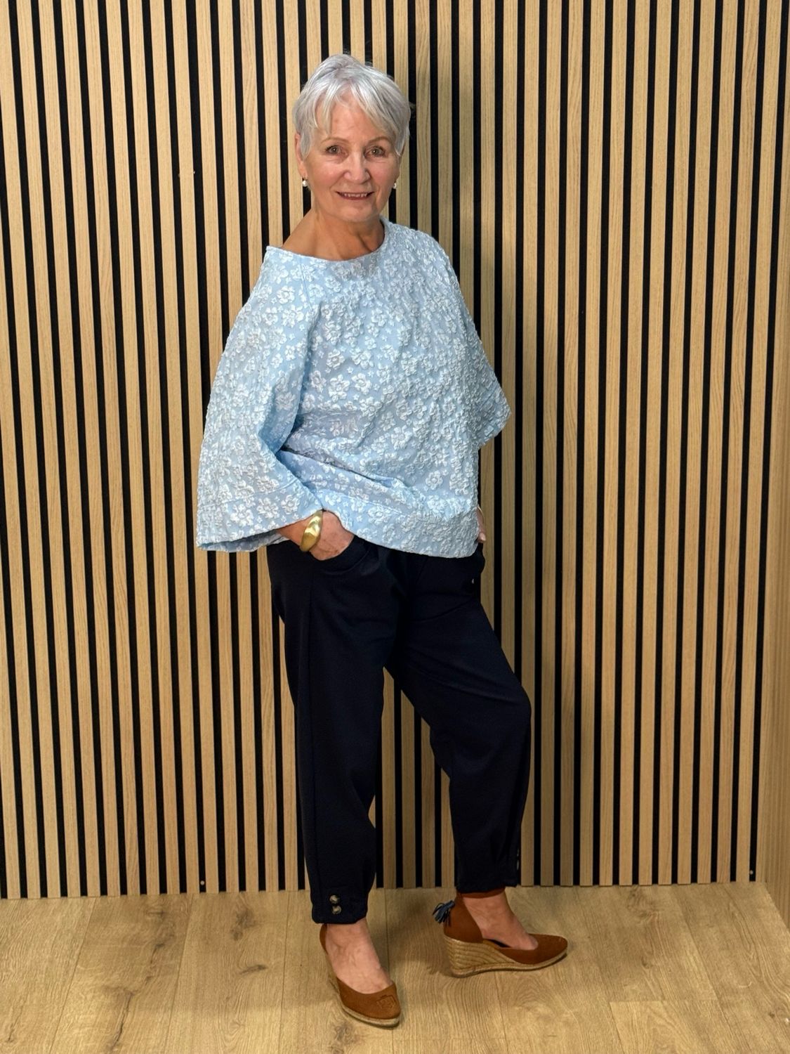 Textured Floral Jacquard Top - Blue