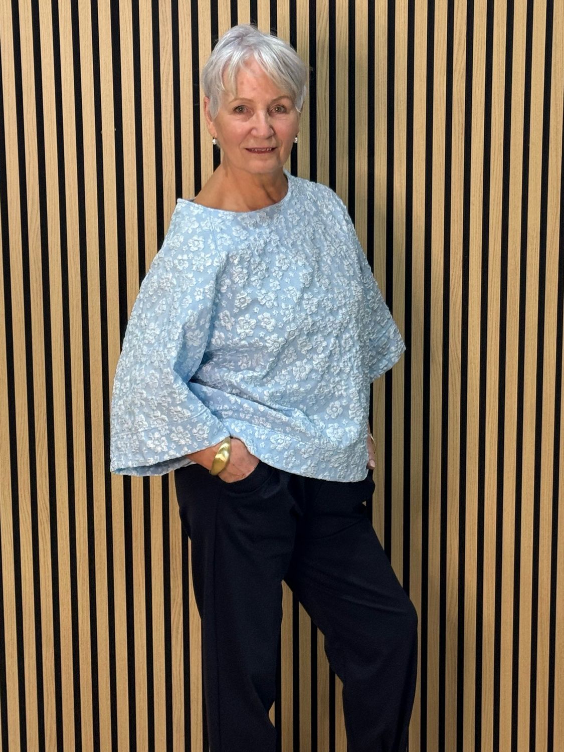 Textured Floral Jacquard Top - Blue