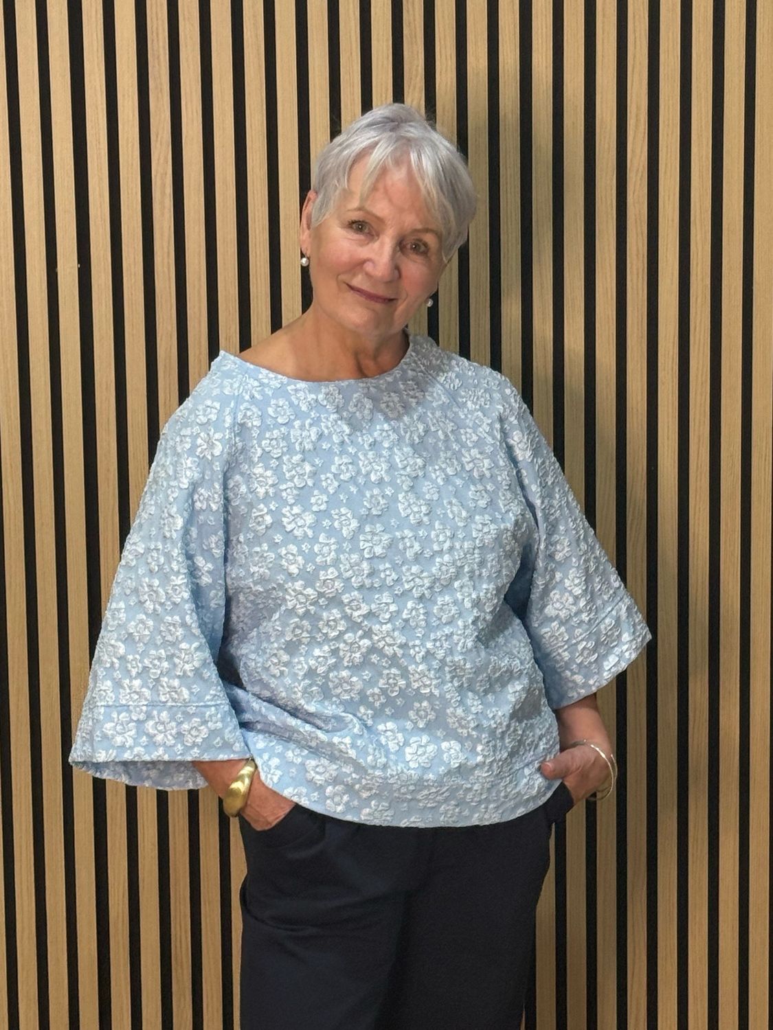 Textured Floral Jacquard Top - Blue